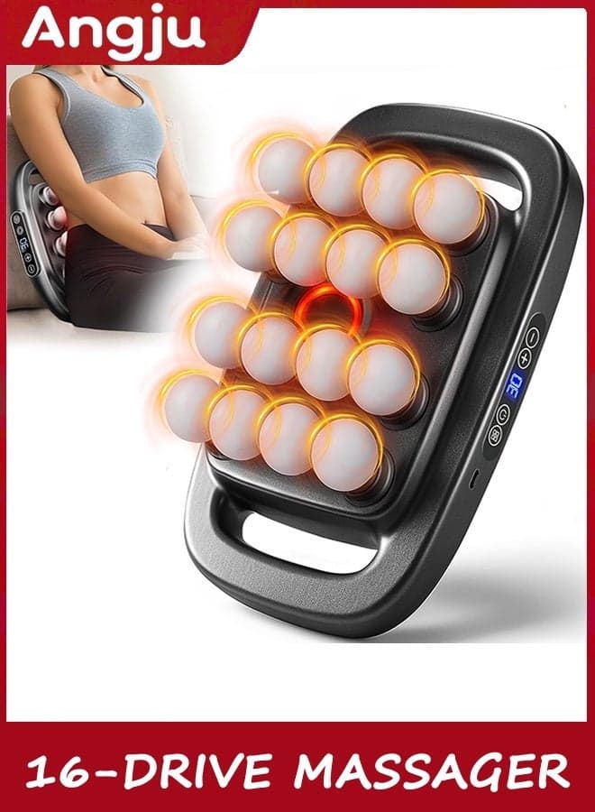 16-Drive Massager Deep Tissue - 8-Head Back Muscle Massager with 3 Modes & 30 Intensities, Portable Massager for Legs, Waist, Back, Neck, Buttocks Muscles Pain Relief