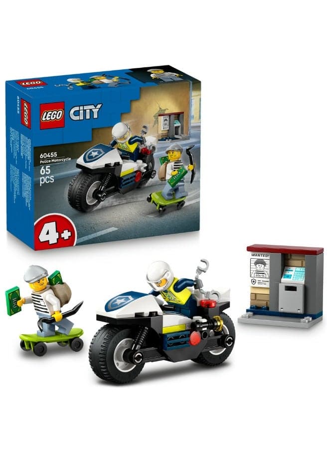 City Police Motorcycle Chase Toy, Motorbike Set 60455 (Age 4+, 65 Pieces)