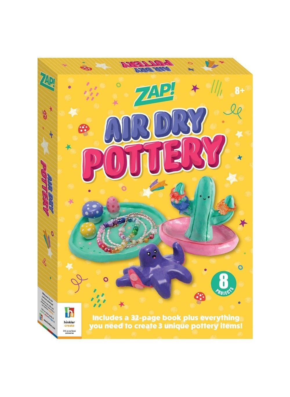 Hinkler Zap! Pottery Kit - DIY Pottery Craft Set includes air dry pottery clay, 5 paint colours, paint brush, 3 clay making tools, sponge, PVA glaze and a 32-page book, Fun Clay Sculpting for Kids, Create Custom Pottery Pieces, Gift for Young Artists