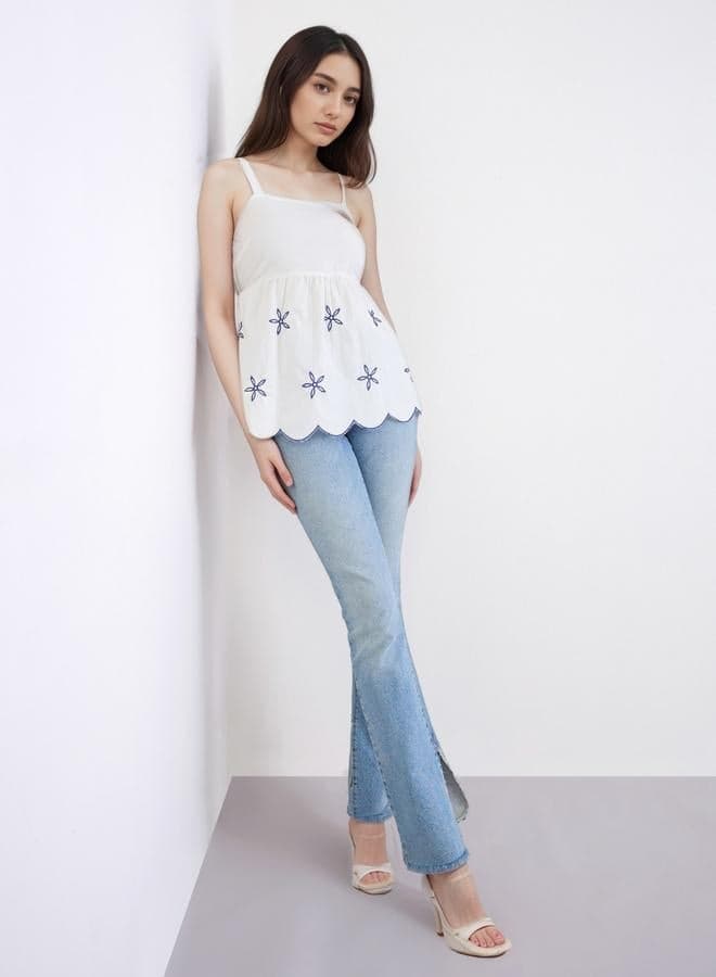 Styli White Sleeveless Embroidered Cami Top