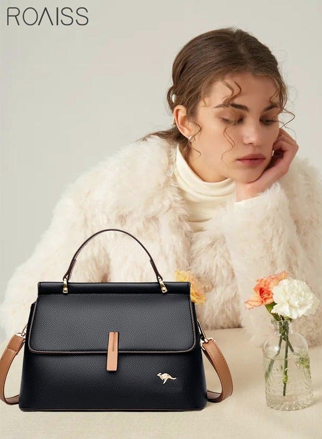 Texture Shoulder Crossbody Bag Fashion Elegant Exquisite Multi-pocket Charm High-Quality Fabric Large Capacity Handbag for Women/Mother/Girl Friend Gift Black