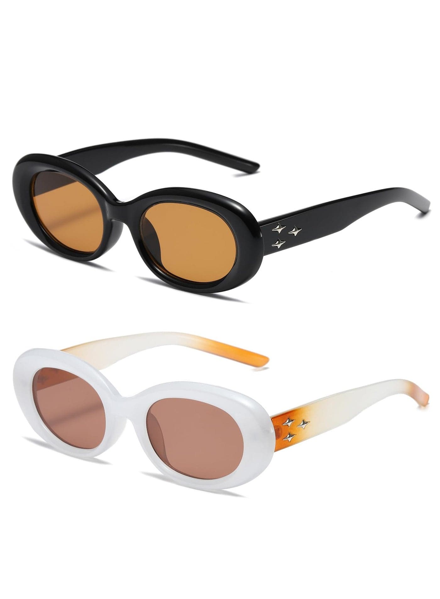 Retro Oval Sunglasses for Women Men, 2 Pcs Trendy Oval Round Sunglasses, 90s Viatage Style Shades, UV400 Protection Retro Oval Eyewear Driving Glasses Outdoor for Women Men