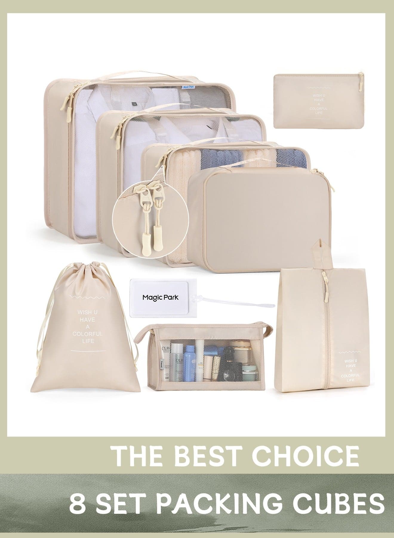 Packing Cubes for Suitcase 8Pcs Beige Packing Cubes for Storage Luggage Packing Organizer Travel Packing Cubes Set Clothes Shoes Storage for Travel Essential