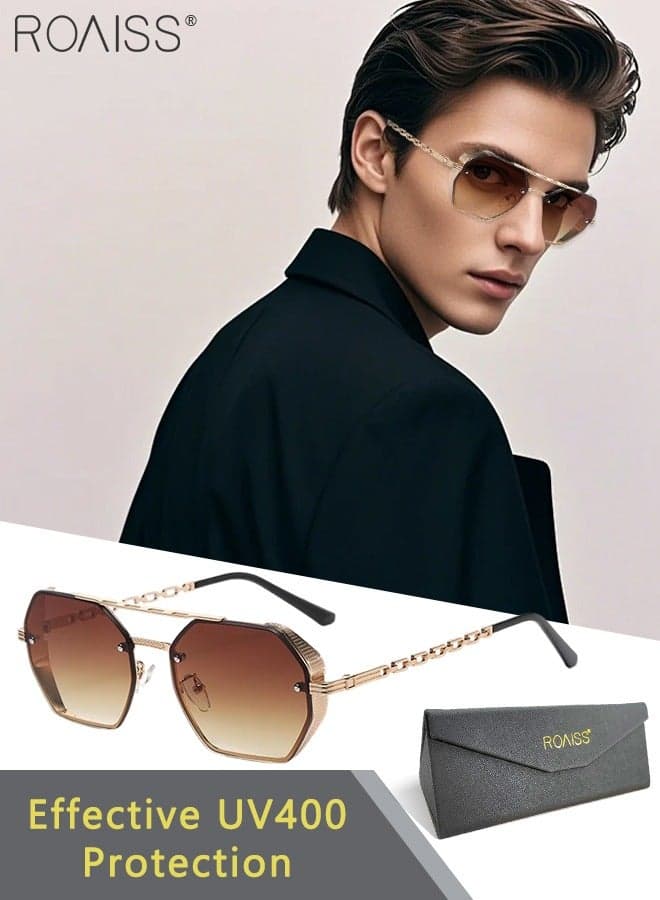 Octagonal Sunglasses for Men Women, UV400 Protection Vintage Anti-Glare Classic Polygonal Sun Shades with Glasses Case for Shopping Party Travel 58mm, with Brown Lens