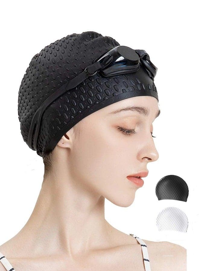 2 Pack Swimming Bubble Cap For Men Women, Long Hair Swim Cap Silicone Swim Cap For Swimming Pool