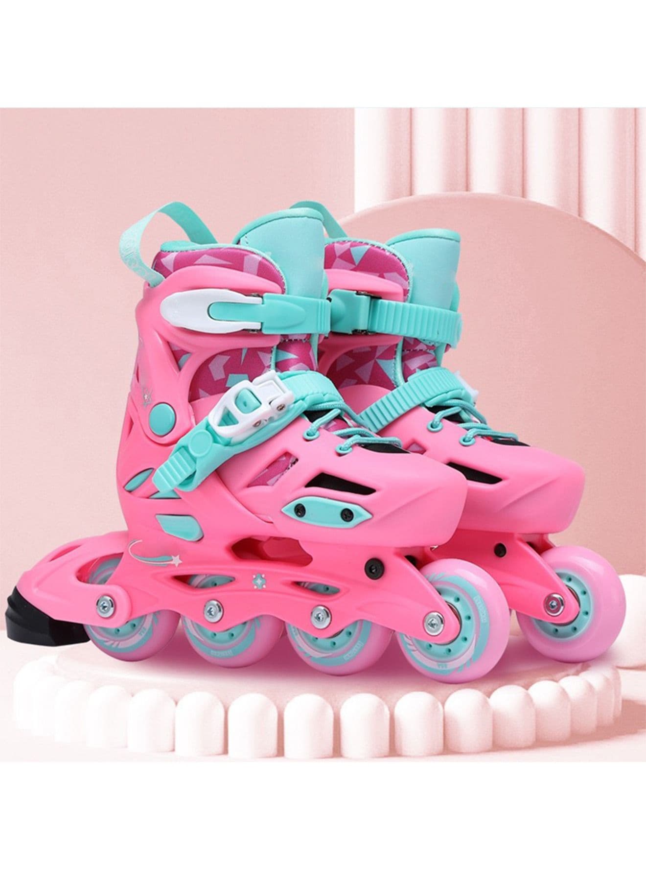 Kids Skating Shoes with Four Lighting Wheel 3 Mode Adjustable Professional Design(Pink)