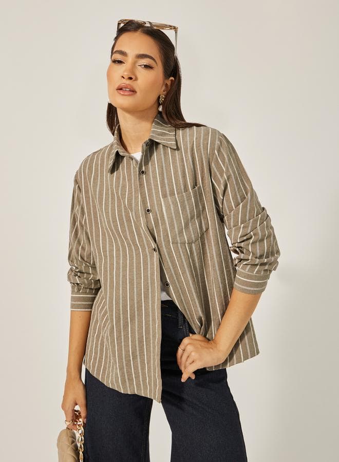 Oversized Striped Collared Shirt