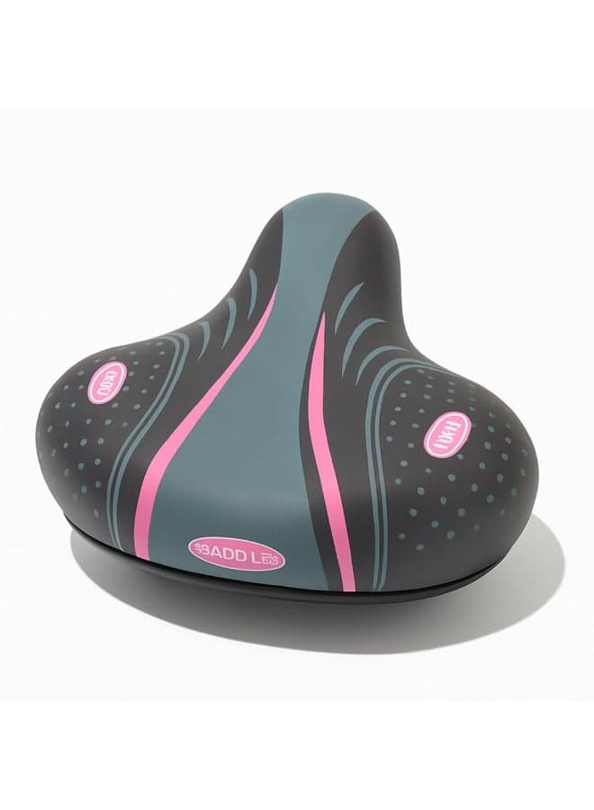 Wide Bike Seat Comfortable Bicycle Saddle Extra Padding Dual Spring Suspension Ergonomic Anti Slip Universal Fit Grey Pink