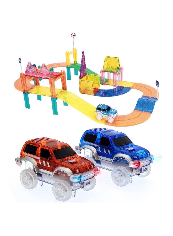 Magnetic Building Blocks, 97 Piece Magnetic Tiles Race Car Track Set, 3D DIY Educational Toy, STEM Creative Learning Construction Kit, Magnetic Car Toys Gift for Kids Age 3+