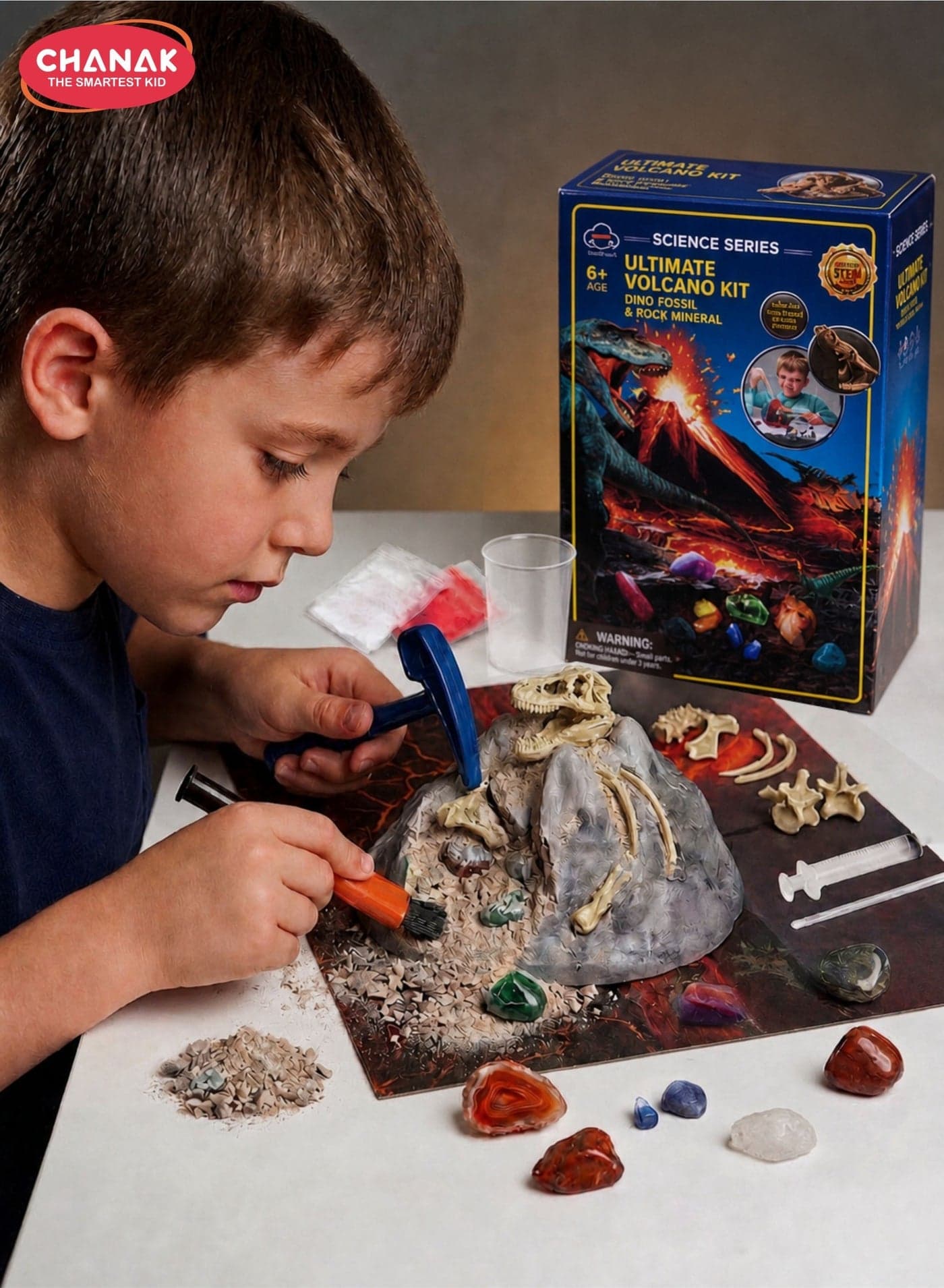 Ultimate Volcano Science Kit For Kids, Diy Erupting Volcano With Dino Fossil & Rock Mineral Dig Kit Educational Stem Toy For Boys & Girls Learn Geology, Chemistry & Paleontology