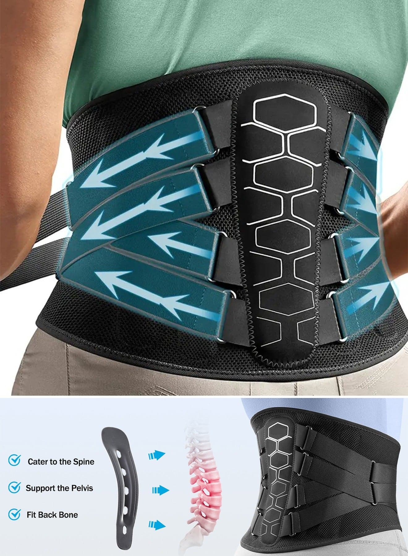 Back Brace, Lower Back Pain Belt with Pulley System, Back Support Belt with Ergonomic Support & 3D Breathable Waist Lumbar, Most Firm Support for Herniated Disc, Sciatica, Men & Women (75-130cm)