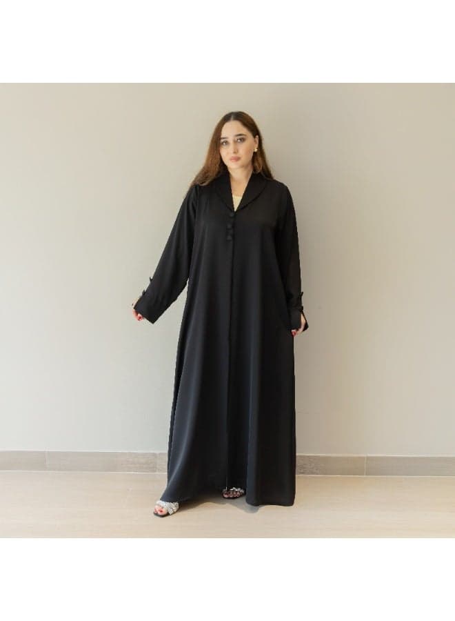 Linelle Black Abaya Women – Shawl Collar with Button Detailing on Sleeves & Collar, Modest Daily and Occasion Wear