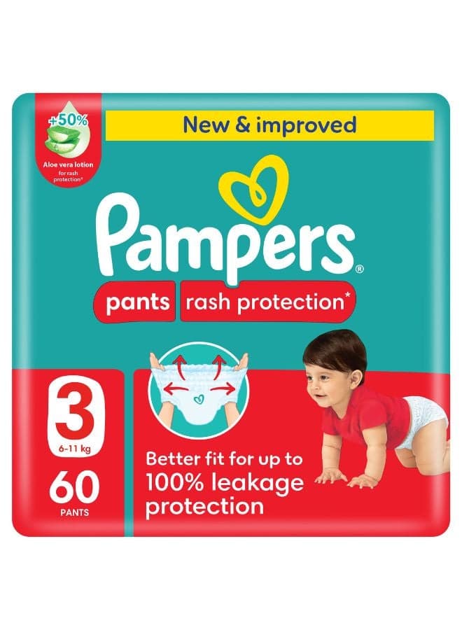 Rash Protection Size 3 Pants Diapers 6-11 Kg Mega Pack 60 Count