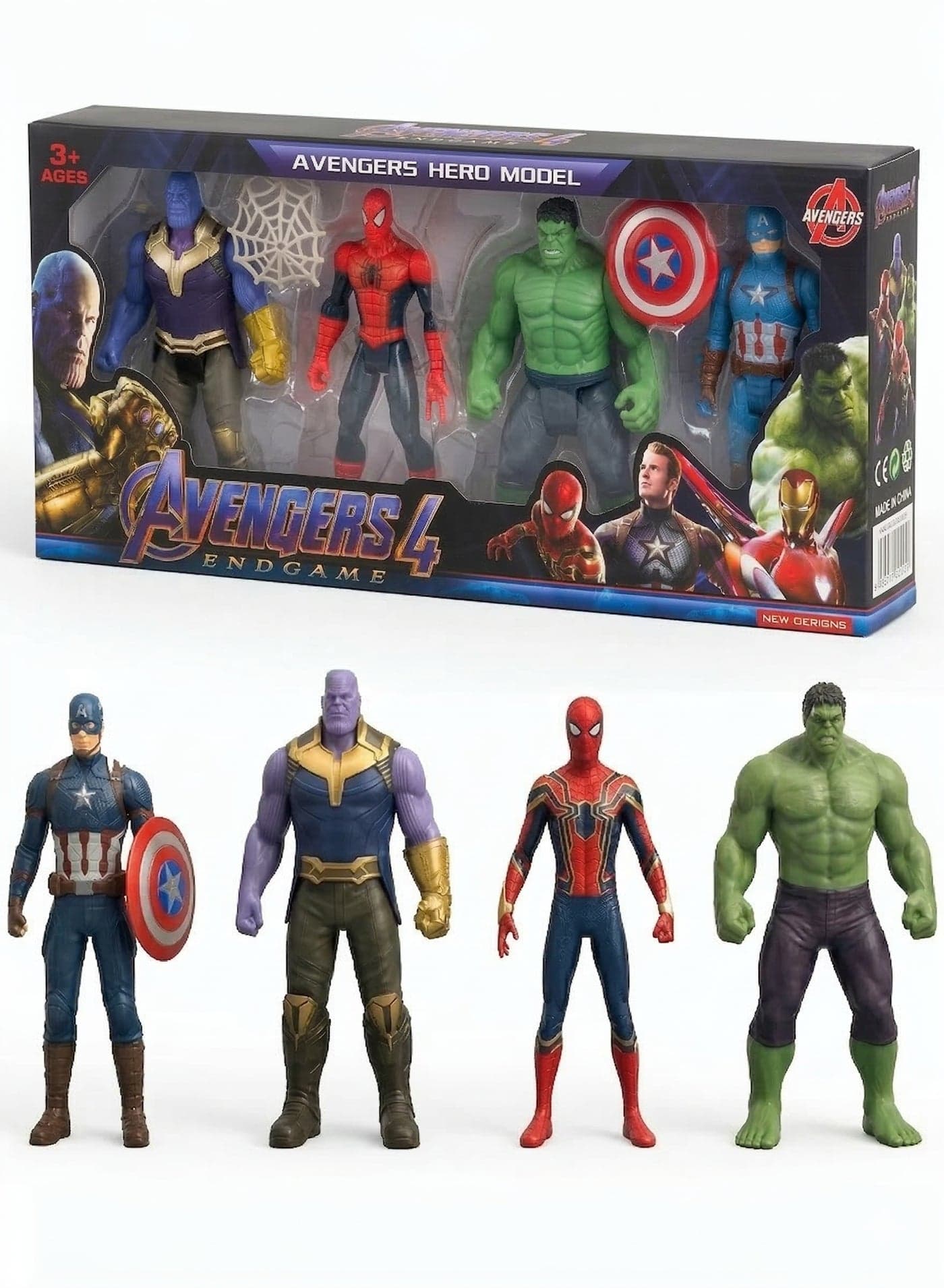 Avengers Toy Set of 4 Marvel Action Figures – Thanos, Captain America, Iron Spider & Hulk | Endgame Superhero Play Set & Cake Toppers | 6-Inch Collectible Model Dolls | Best Birthday Gift & Party Supplies for Boys & Kids 3+