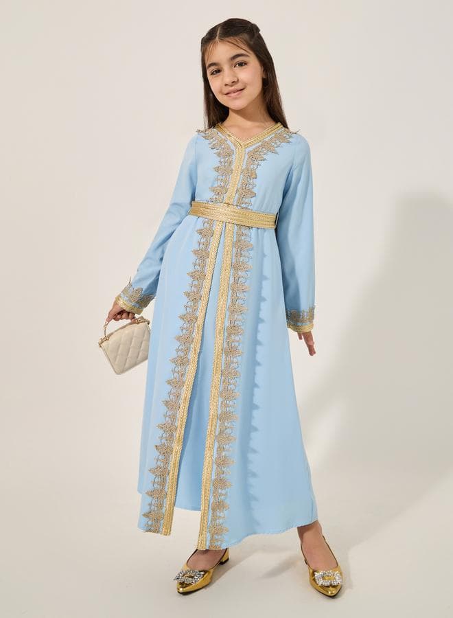 Embellished V Neck Layered Dress