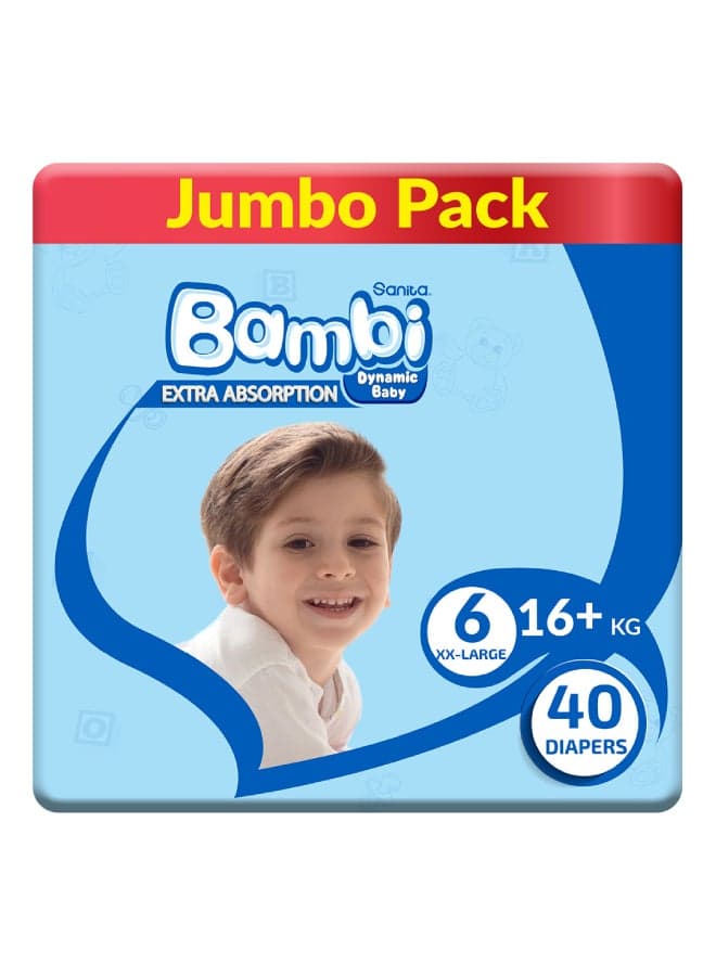Baby Diapers Jumbo Pack Size 6, Xx-Large, 16+ Kg, 40 Count