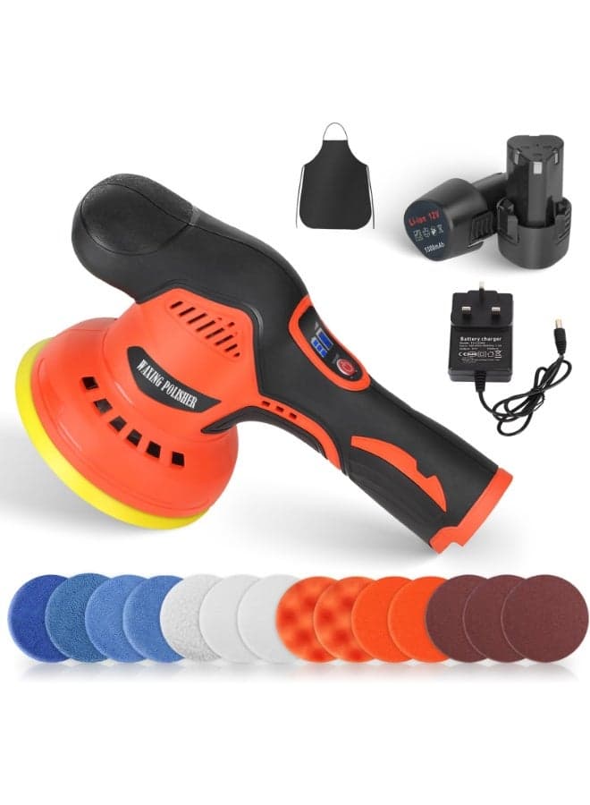 Cordless Car Buffer Polisher with 2 PCS 12V Lithium Rechargeable Battery, 8 Speed Variable, 2800-5500RPM Brushless Polisher Suitable for Car Boat Polishing, Detailing, Waxing, Scratch Removal
