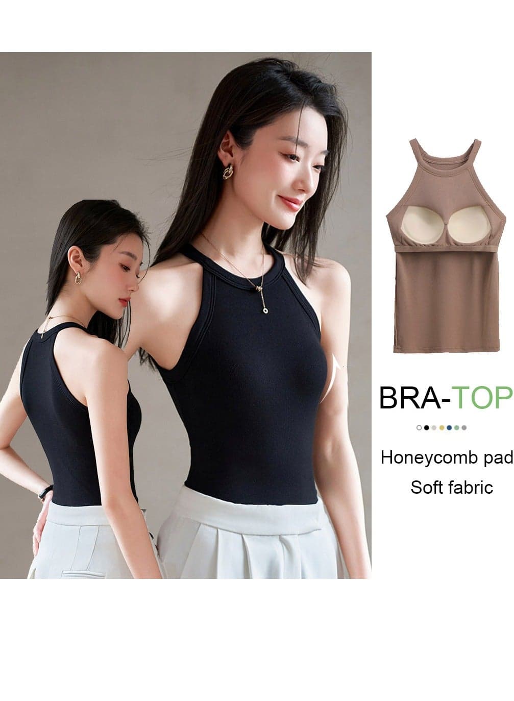 Vintage threaded tank top, women's short top with breast pad