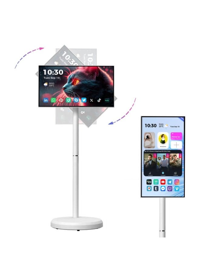 21.5 Inch Smart Portable TV, 1080P Touch Screen Tablet Monitor on Rolling Wheels, EDLA-Certified, 4GB RAM 64GB Storage, 4-6H Battery, Rotatable Screen with Stand, Wireless Casting, Suitable for Home Outdoor