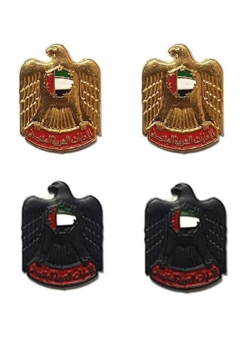 UAE Logo Design 2D Sticker Badge 4 PC Metal 2CM 2 PCS Gold & 2PCS Black