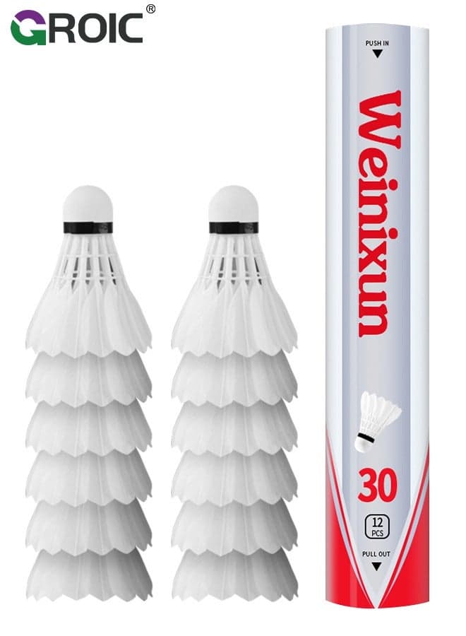 12 Pack Badminton Ball Shuttlecocks, Badminton Birdies Shuttlecocks, Duck Feather Shuttlecocks Stable Durable High Speed Training Badminton Balls for Indoor & Outdoor Practice Training Activities