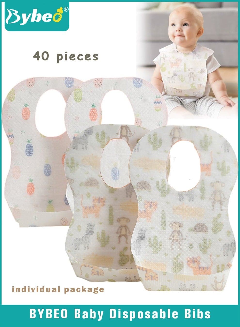 40pcs Baby Disposable Travel Bibs for Girls and Boys with Individual Package - Soft, Leak Proof & Convenient