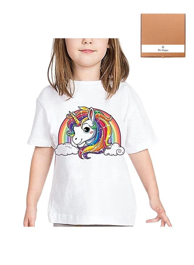 Unicorn Costume Theme T shirt for Kids Girls Colorful Pattern Printed Birthday Party Wear