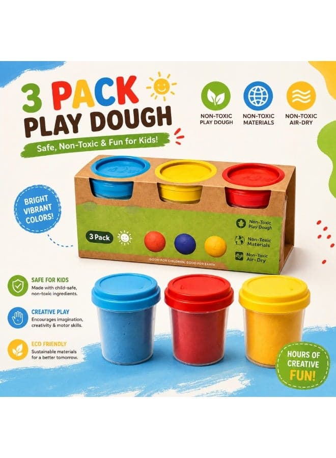 3 Pack Play Dough Set for Kids – Colorful Modeling Clay with Storage Containers, Non-Toxic Soft Playdough Kit for Toddlers & Children, DIY Art & Craft Dough, Educational Sensory Toy Gift Set with Packaging (Multi-colour)