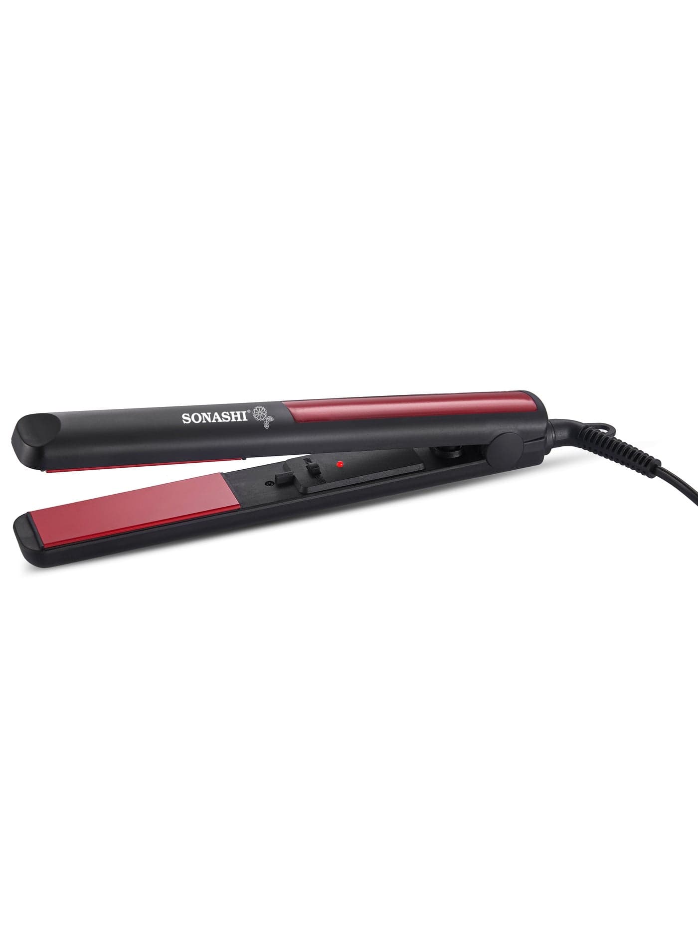 Hair Straightener with Max Temperature up to 200 Degrees | Ceramic Plates with PTC Heating | Adjustable Temperature Settings For Versatile Styling | ON/OFF switch with Power Indicator SHS-2068N Black/Red