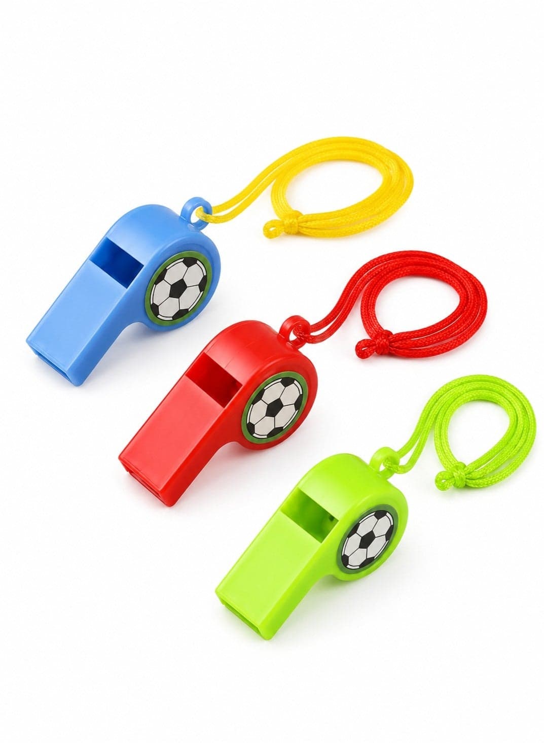 3 Pcs Colorful Football Whistle Toys With Neck Strap, Kids Party Favors For Sports Games & Outdoor Play