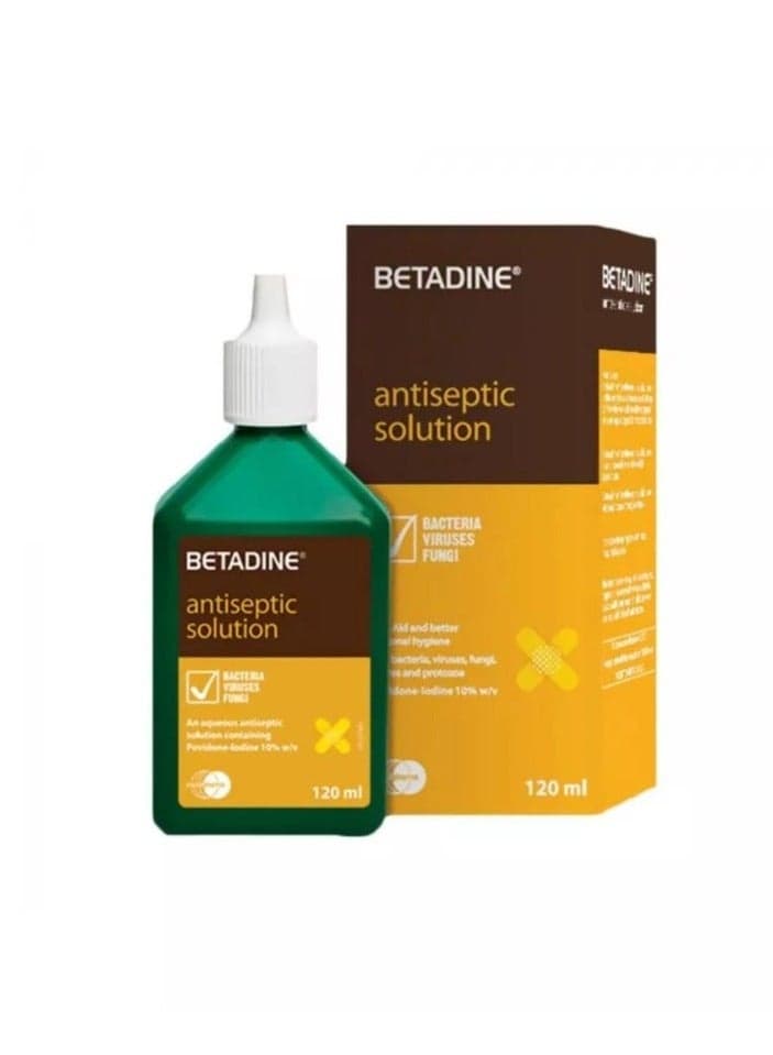 Betadine Antiseptic Solution 120ml (Antiseptic for Wounds, Cuts & Skin Infections)