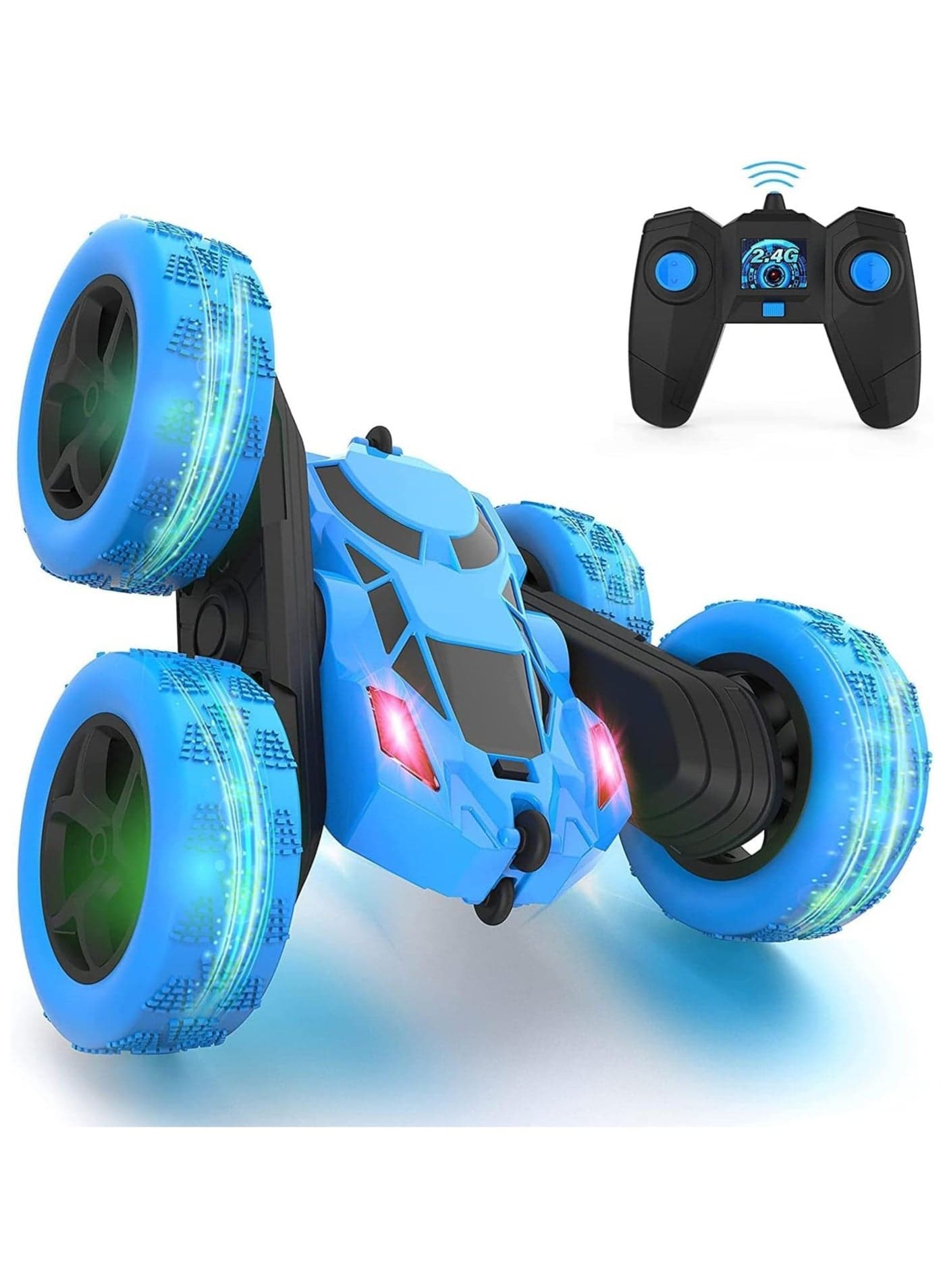 Remote Control Car, RC Cars Stunt Car Toy, 4WD 2.4Ghz Double Sided 360° Rotating RC Car with Headlights, Kids Xmas Toy Cars for Boys/Girls (Blue)