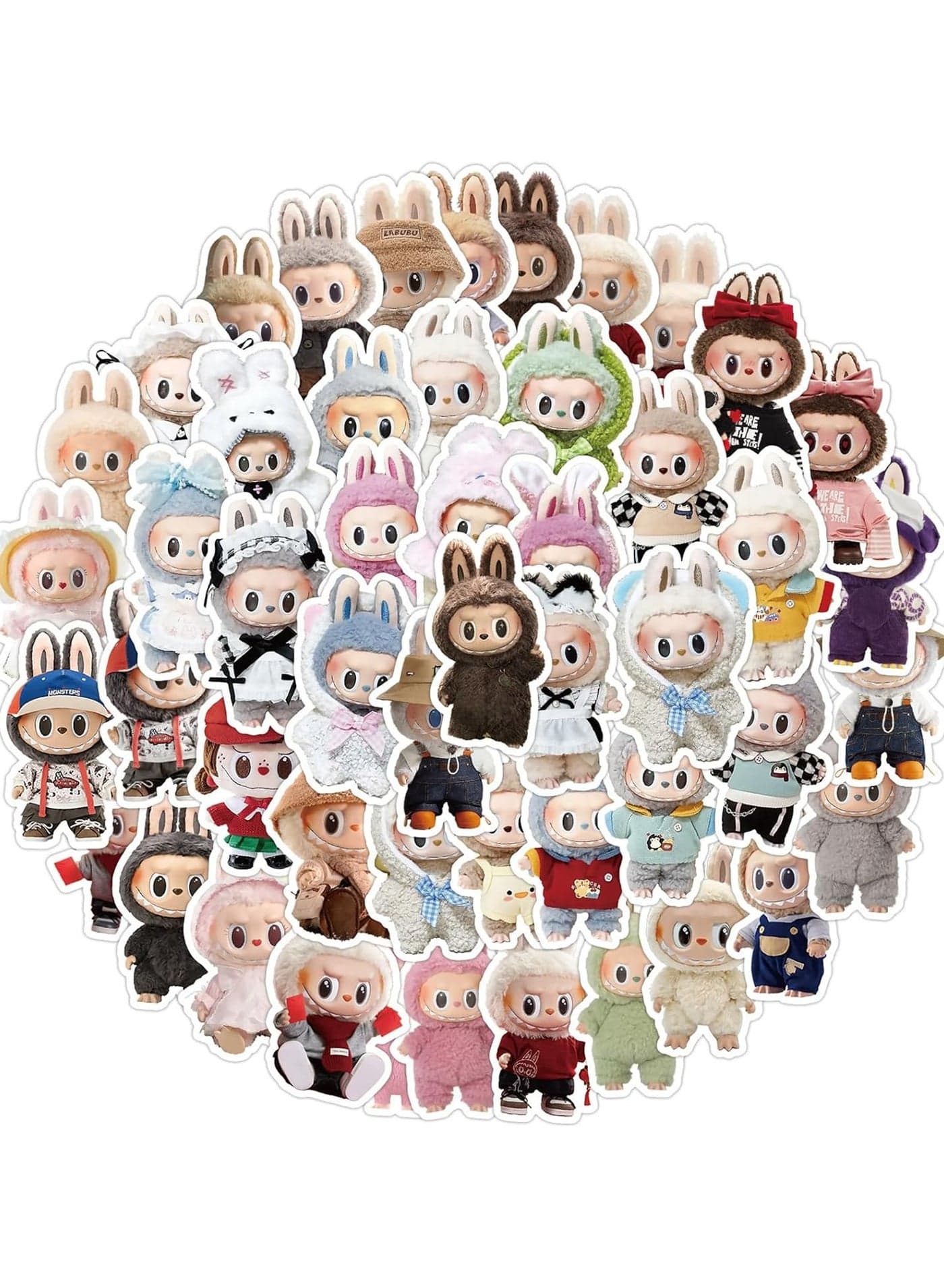 50pcs Labubu Waterproof Cartoon Stickers Set Suitable for Water Bottle Laptop Skateboard Phone Guitar Travel Case Bike Cool Terror Labubu Vinyl Decal for Kids Adult Girl Teen Boy