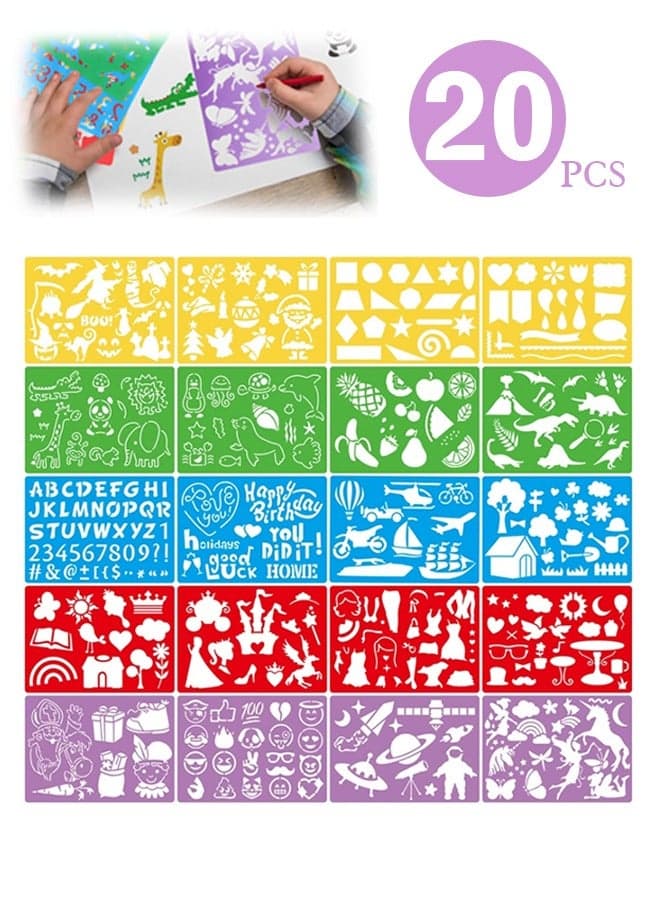 20 Pcs Stencils for Painting, Reusable 300+ Patterns Drawing Templates for Girls & Boys Gift and Card Making, DIY