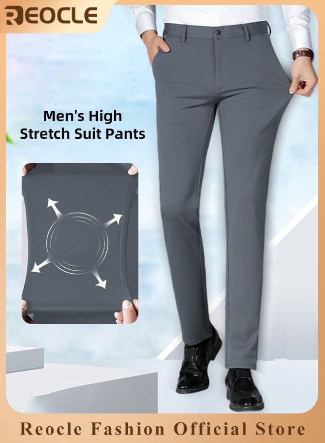 Men's Dress Pant Fashion Slim Fit Suit Pants Classic Fit Flat Front Straight Formal Pants Wrinkle Free Expandable Waist Suit Pants