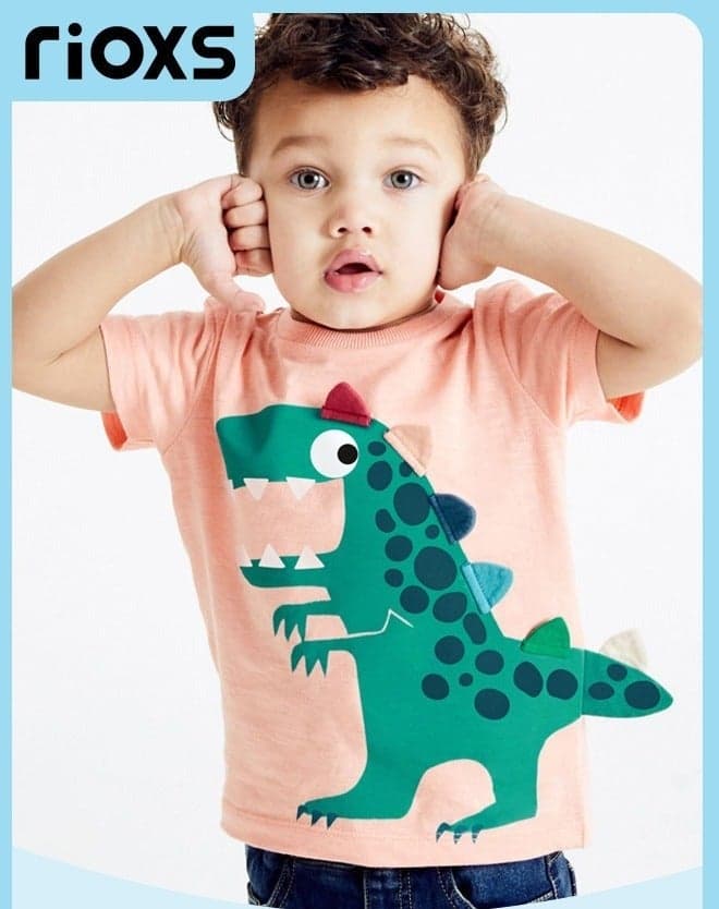 Toddler Boys Short Sleeve T-Shirts, Crewneck Cartoon Dinosaur Shirts, Fashion Breathable Soft Cotton T-ShirtTee Tops for Kids, Classic Graphic Short Sleeve Tees for Boys, Perfect for Daily Wearing, School and Other Outdoor Activities