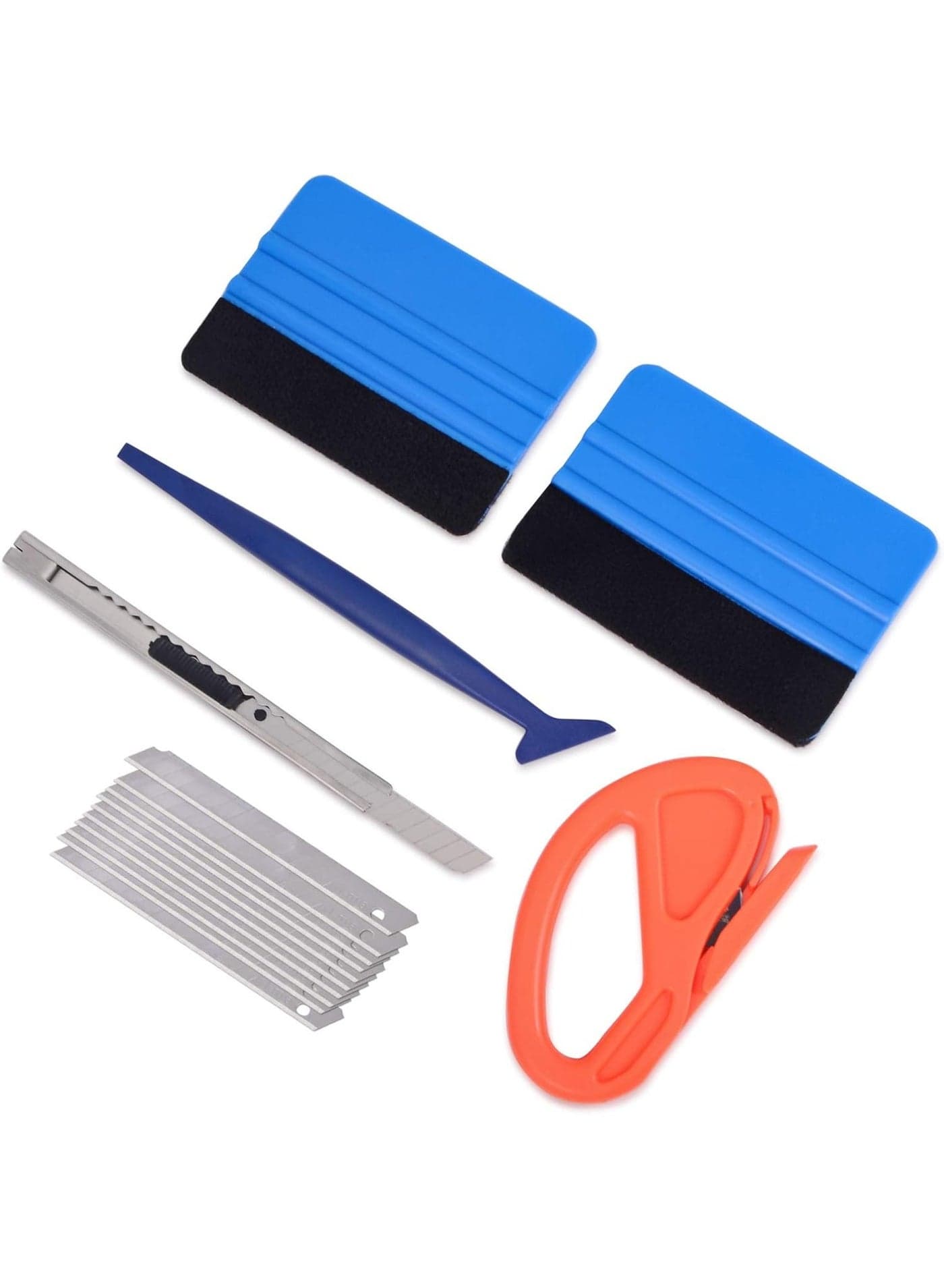 Vehicle Vinyl Wrap Tool Kit Window Tinting Tool Include 4 Inch Felt Squeegee, Retractable 9mm Utility Knife and Blades, Zippy Vinyl Cutter and Mini Go Corner Squeegee for Car Wrapping