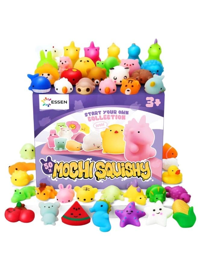 Mochi Squishy Toys Set, Random 50 Pcs Squishies Cute Kawaii Squishy Toy Soft Stress Relief Fidget Toys Party Favors for Kids Boys Girls Goodie Bags Fillers Classroom Prizes Return Gifts for Birthday Party