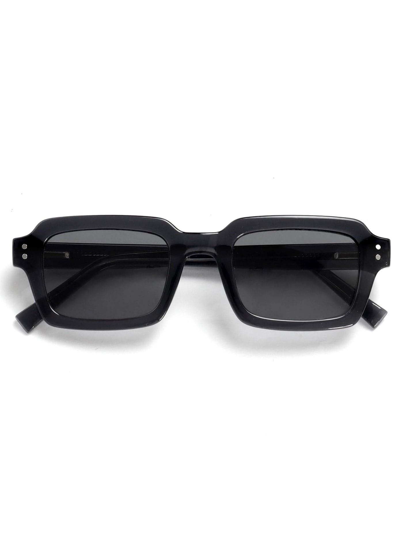EDG Sunglasses for Men & Women - Vintage Rectangular Transparent Frame with Spring Hinges - Trendy Retro Sunglasses with UV400 Protection Lenses - Transparent Black with Black Lenses
