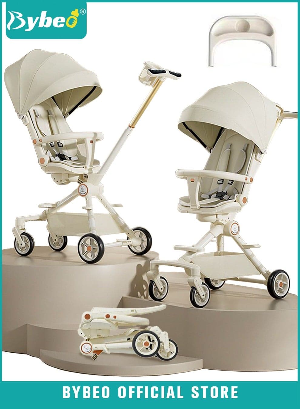 Lightweight Baby Stroller, Multifunctional Travel Cabin, One-Hand Folding Babies Strollers for Newborn, Infant, Kids with Dinner Plate, Sunshade and 175-Degree Adjustable Reversible Reclining Seat