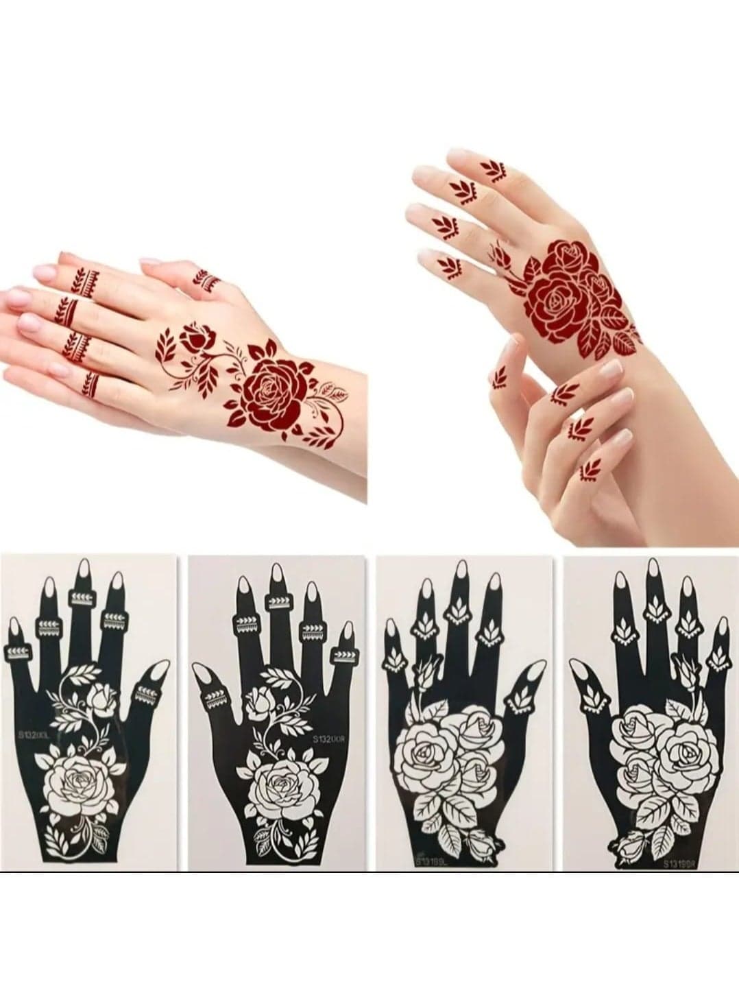 4 Sheet Flower Tattoo Stencils Rose Flower Stencil Reusable Templates Tattoo For Hand Glitter Airbrush DIY Tattoo Template for Women Body Art Adhesive Stencils Party Gift Mehndi Design