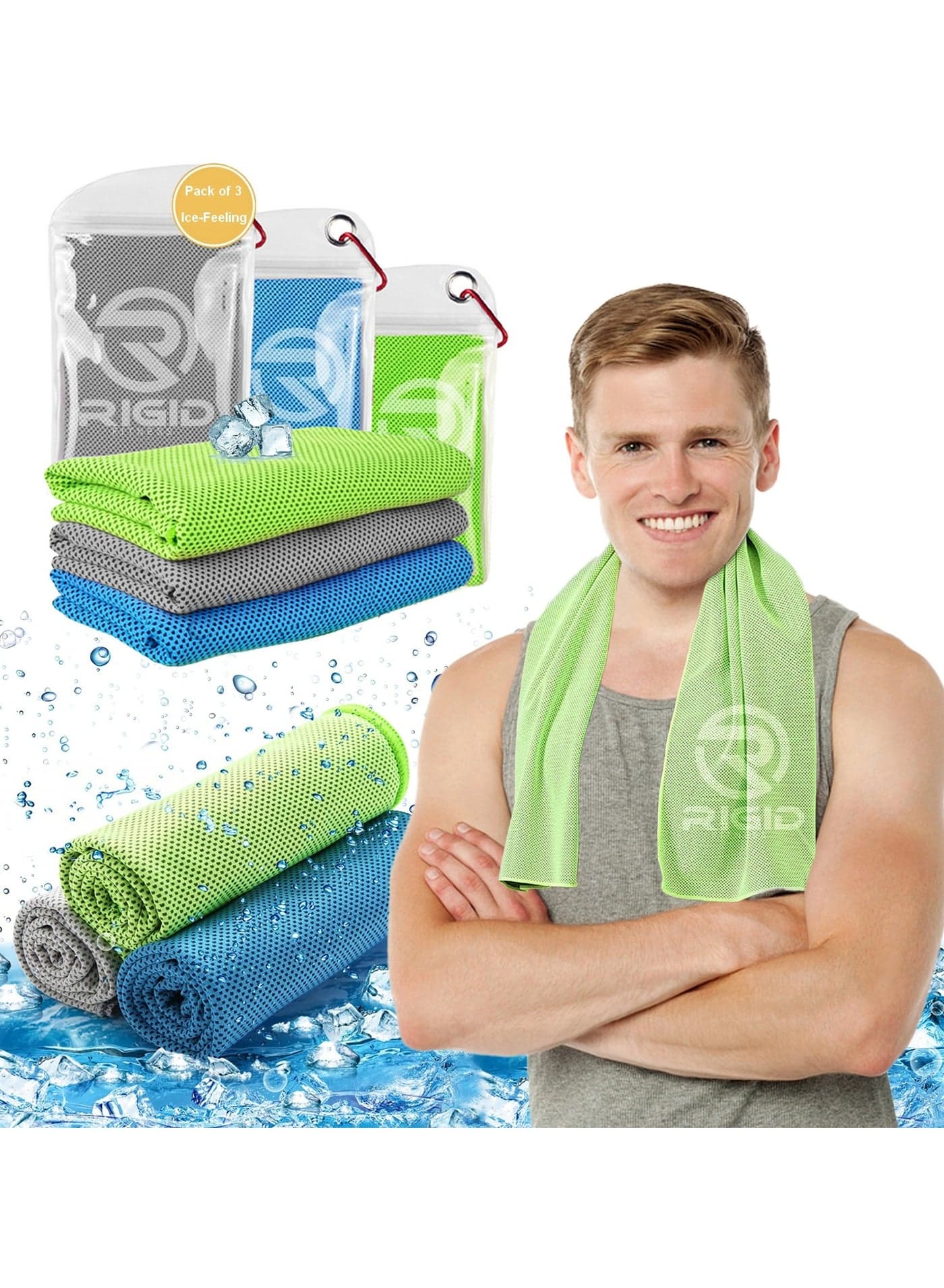 Gym Cooling Towels (3-Pack) - Ice-Sensation Sweat Towel, Quick-Dry Microfiber Cloth for Exercise, Yoga, Running & More - High-Absorbency Cooling Towels for Intense Workouts (100x30cm)