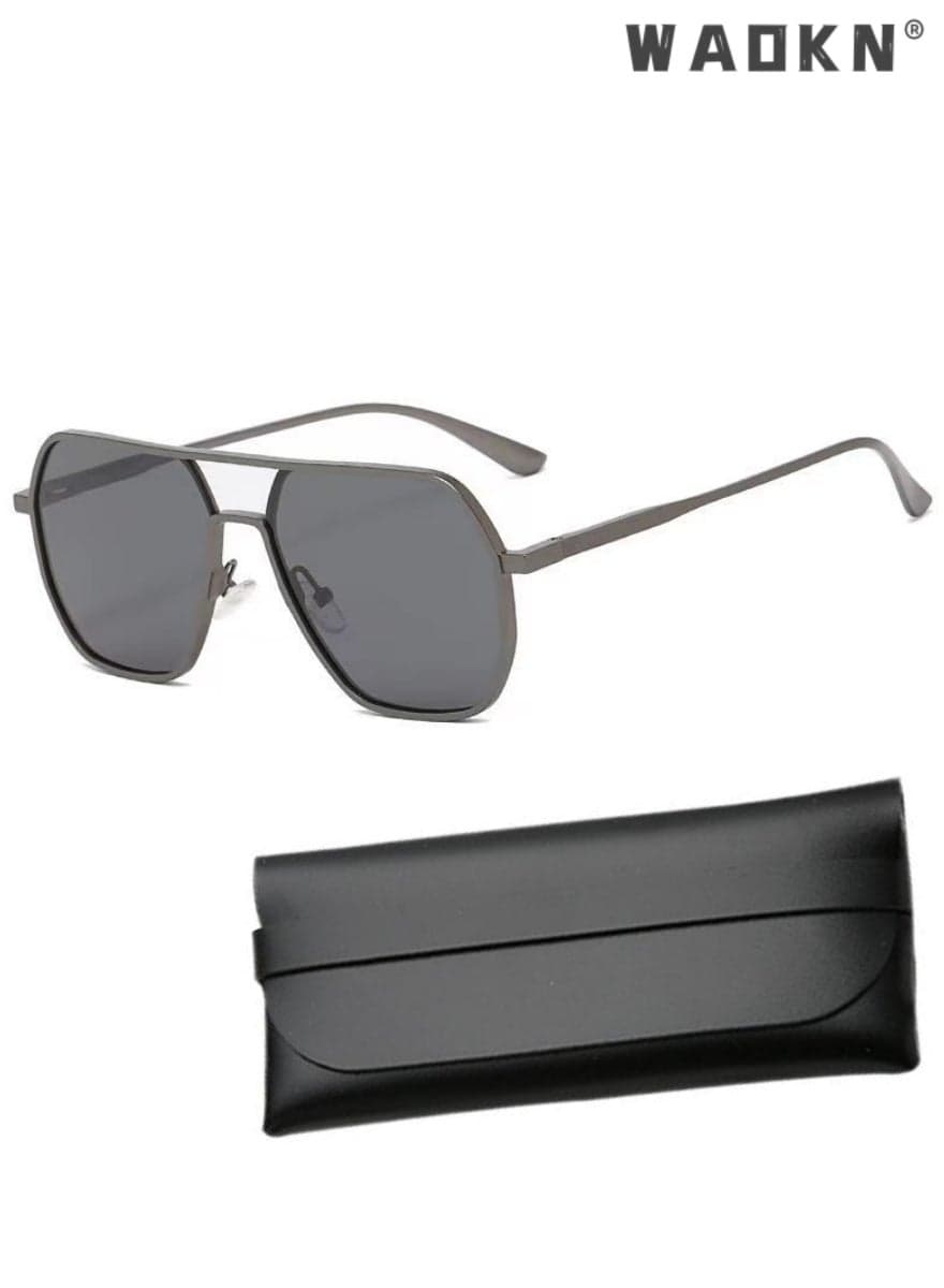 Men's Polarized Sunglasses Black Gray Polygon Lens UV400 Aluminum Magnesium Alloy Arms for Driving Traveling Hunting with Case ,Fashion Anti-Glare Sun Shades for Driving, Fishing, Traveling