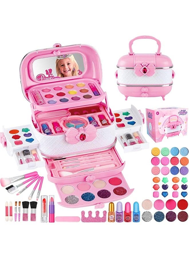 Kids Makeup Kit for Girl 54PCS Washable Real Makeup Set for Girls with Portable Makeup Box, Safe Non-Toxic Kids Makeup Toys for Girls Aged 3+ Year Old