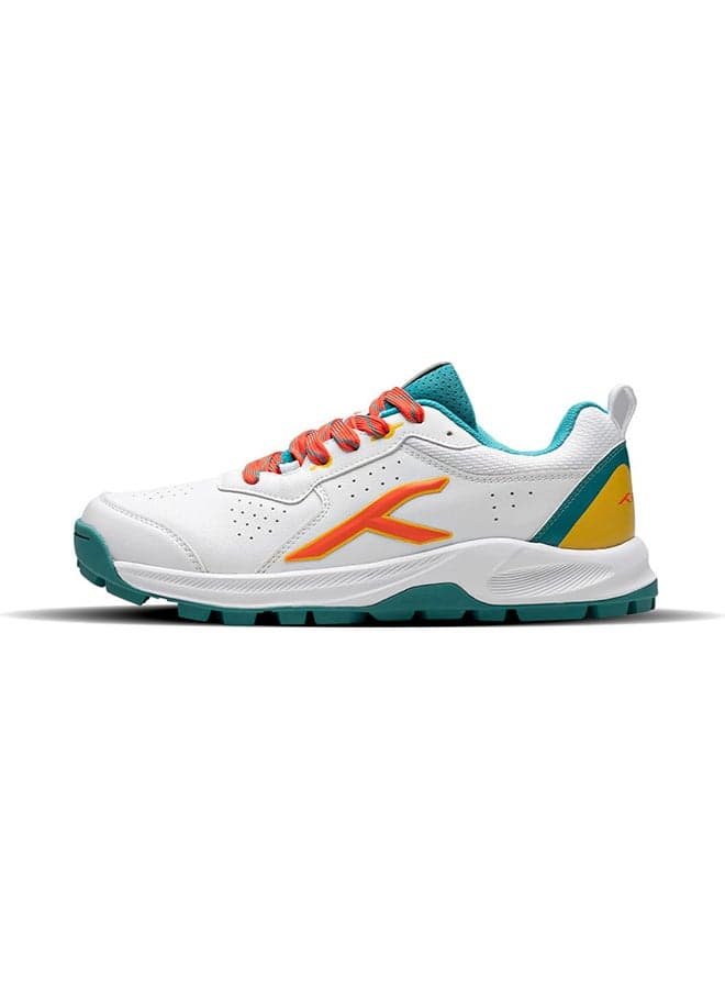 HyperDrive Cricket Shoes | TerraSpike Rubber Studs | Embedded Support Plate for Stability | Lightweight & Durable | Ideal for Turf, Ground & Hard Surfaces (White/ Lt Green/Orange ; UK 7)