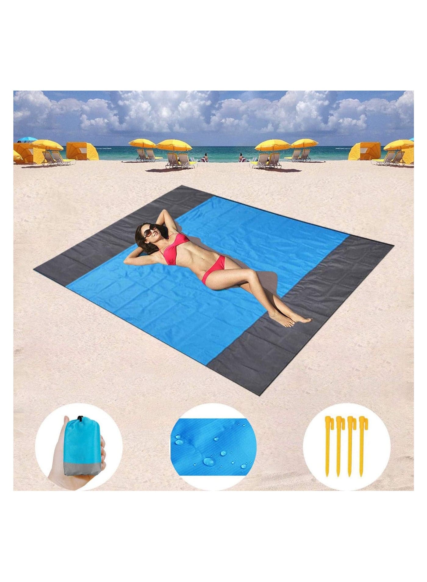 Nylon Waterproof Quick Drying Ripstop Sand Free Compact Outdoor Beach Mat for Travel, Camping, Hiking and Music Festivals (210x200cm)