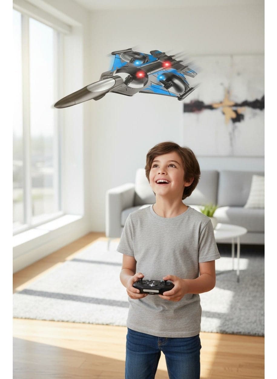 Fighter Jet RC Plane Toy for Kids, 4-Axis Gyro Stable Flight, 2.4GHz Remote Control Aeroplane, LED Lights, Lightweight Foam Body, Ages 14+