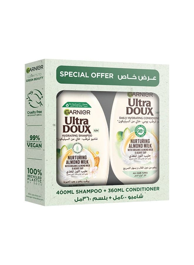 Ultra Doux Almond Milk Hydrating Shampoo, 400 ml + conditioner 360 ml