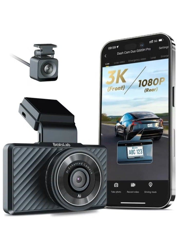 Botslab G500H Pro Dash Cam 3K Front 1080 Rear ADAS Built-in GPS Front 5MP FHD Camera HD Night Vision//Dash Cameras //
