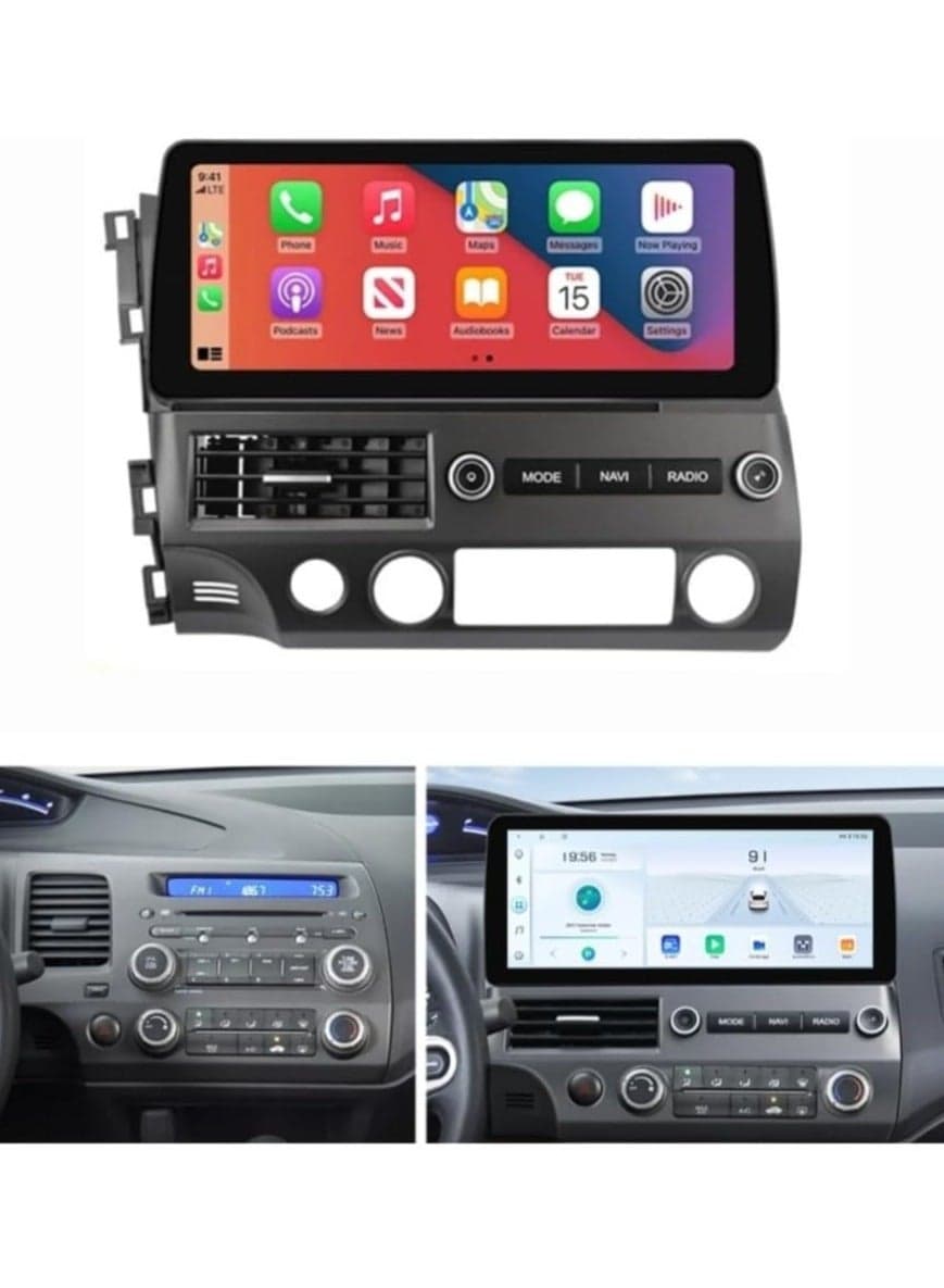 12.3 Inch Android Screen For Honda Civic 2005-2011 Support Apple Carplay Android Auto Wireless 4GB Ram Fast Interface AHD Camera Included WiFi USB 4G With Panel For Honda Civic